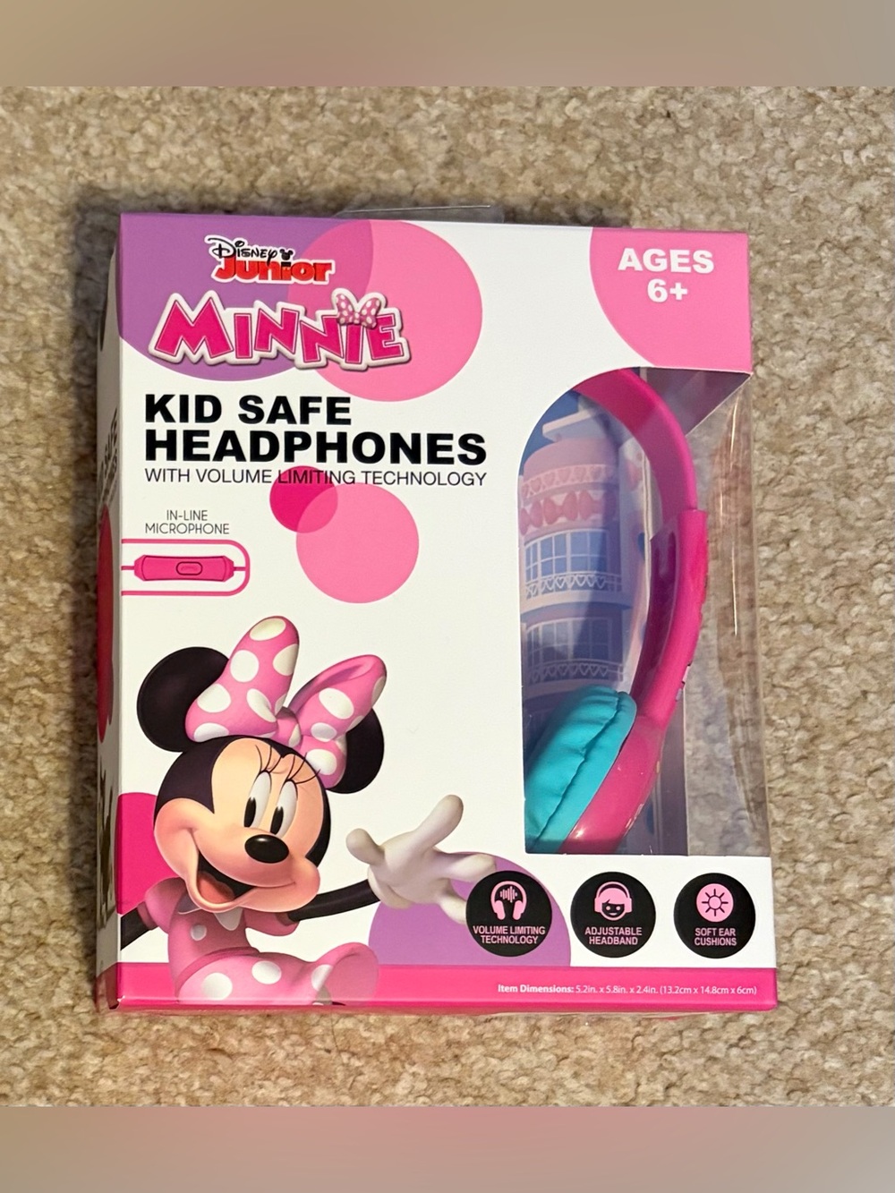 Disney Minnie Mouse Kid Safe Headphones with Microphone New In Box